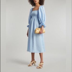 Sleeper Atlanta linen midi dress in blue